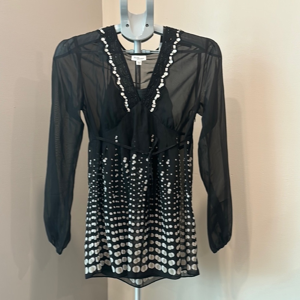 Maternity Black Sheer Polka Dot Women's Top, size S